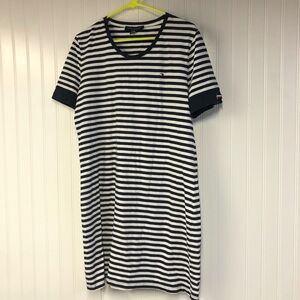 Tommy Hilfiger Navy and White Striped Short Sleeve Dress Large Pullover